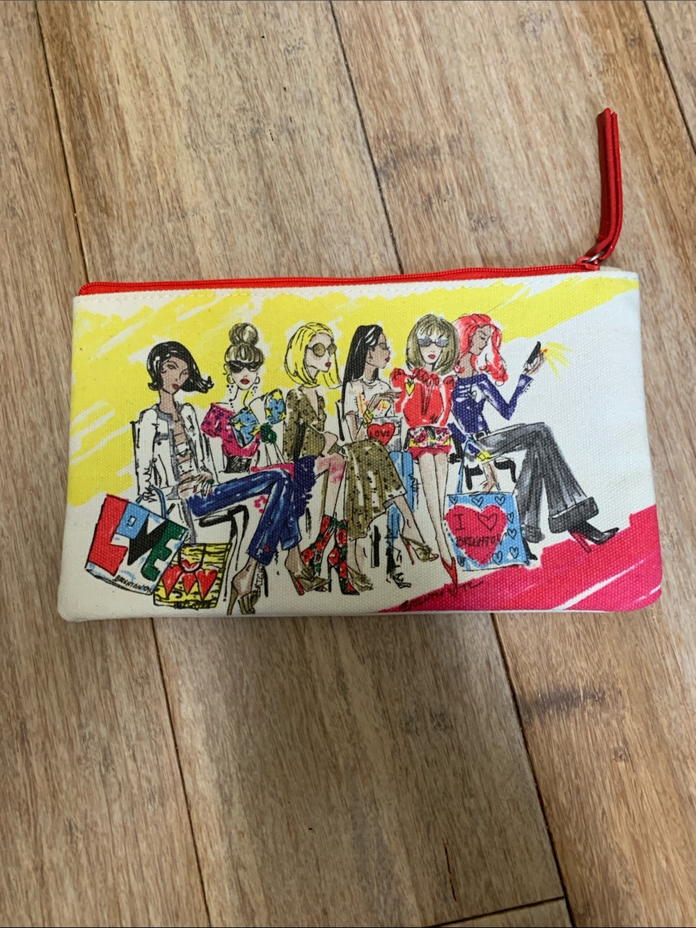 Brighton Canvas Cosmetic Pouch with Fashion-Illustration and Red Zip